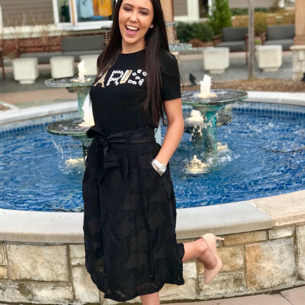 💗KARL LAGERFELD Black Burnout Lace Midi Skirt